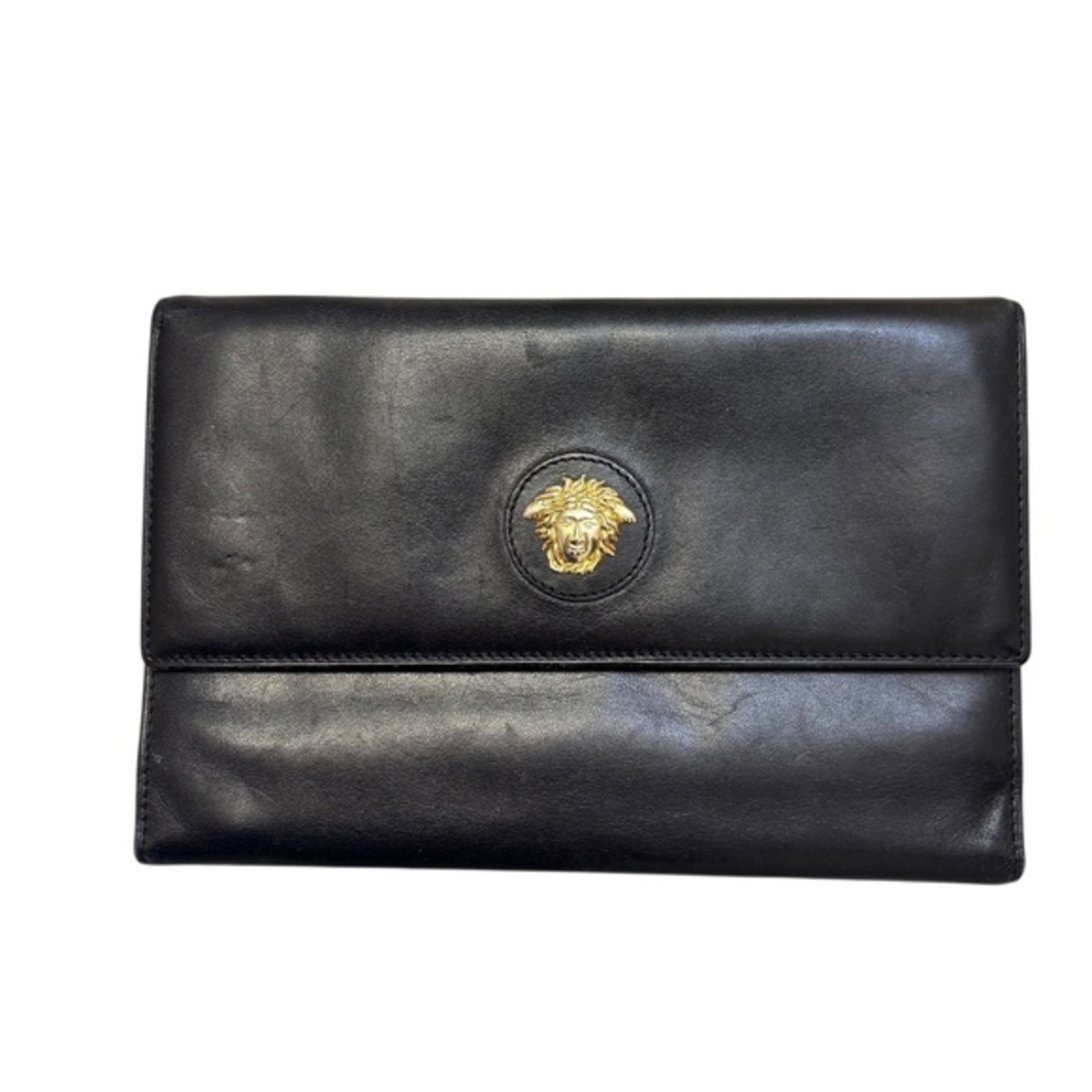 Gianni Versace black leather vintage clutch bag rare